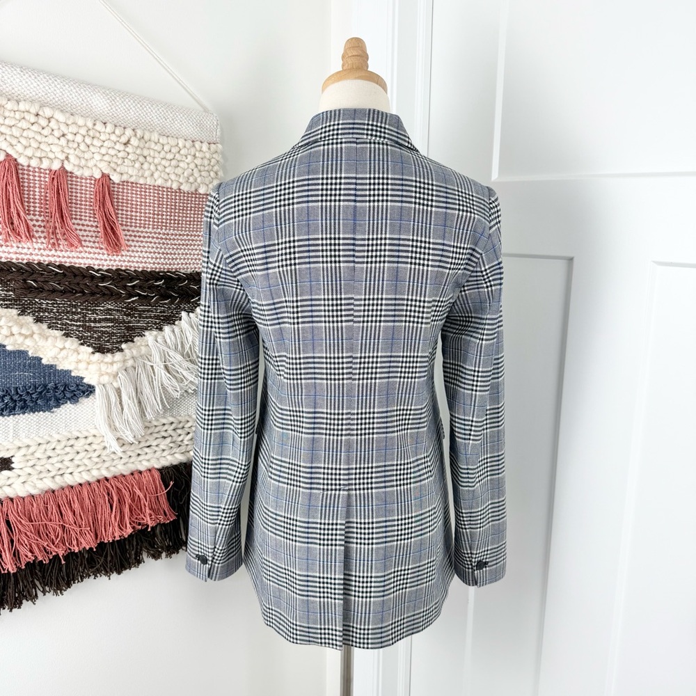 Talbots Plaid Double-Breasted Blazer Grey Blue Sz 2 - Picture 6 of 11